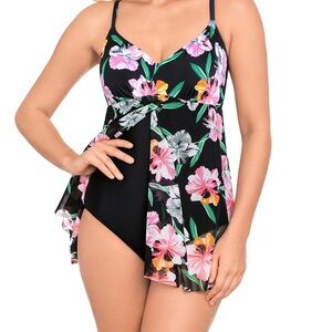 Croft & Barrow Floral Flyaway Mesh One-Piece Swimdress